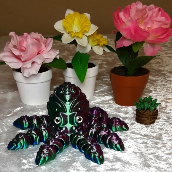 Hand Crafted Other - Handmade 3D Printed Articulated Octopus Green Pink